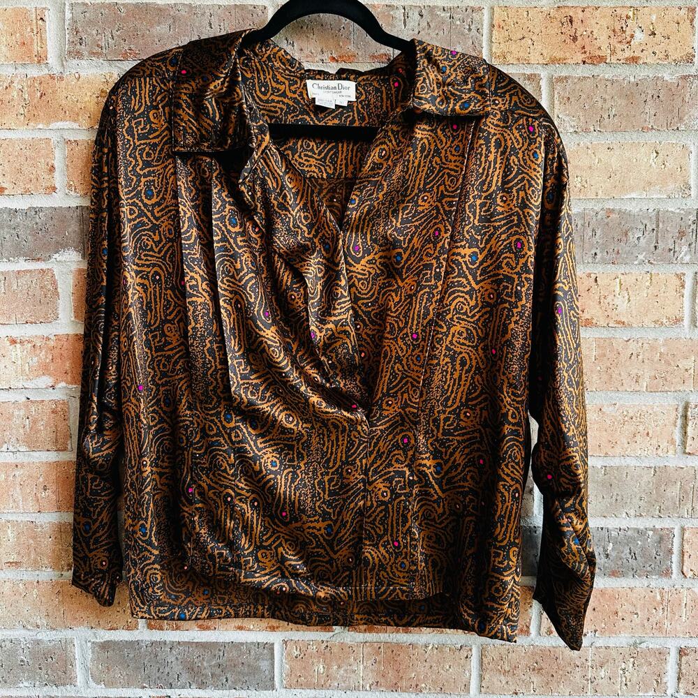 Vintage Christian Dior Silk  BrownBlouse 10